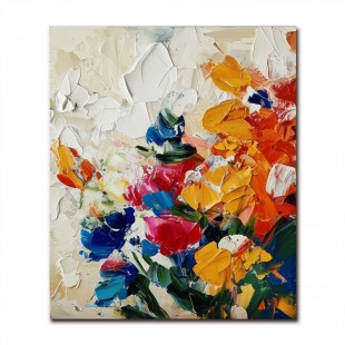 Radiant Blooms – Kolorowy, teksturowany obraz olejny z motywem kwiatowym, żywa, abstrakcyjna grafika kwiatowa do wystroju domu