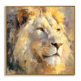 Regal Stillness — obraz olejny z lwem, ręcznie malowana sztuka ścienna z lwem do salonu