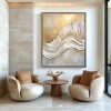 Rzeźbione światło – Teksturowana abstrakcyjna sztuka ścienna Golden Wave Canvas Wabi Sabi Pionowy wystrój