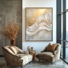 Rzeźbione światło – Teksturowana abstrakcyjna sztuka ścienna Golden Wave Canvas Wabi Sabi Pionowy wystrój