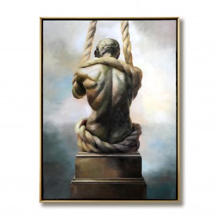 Silent Strength – Teksturowany, figuralny obraz olejny, nowoczesna sztuka ścienna inspirowana rzeźbą do galerii lub biura