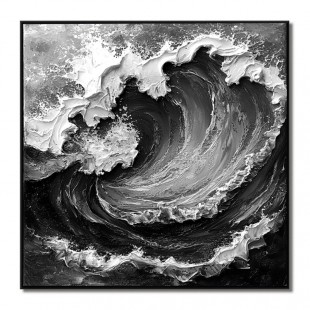 Symfonia fal – monochromatyczny abstrakcyjny obraz olejny „Fala” – tekstura oceaniczna sztuka ścienna
