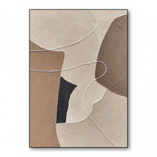 Teksturowana sztuka ścienna inspirowana stylem wabi-sabi – neutralne geometryczne kształty, minimalistyczny wystrój w tonacji ziemi