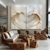 Twin Tide – Złota tekstura fali Dyptyk ścienny abstrakcyjny oceaniczny obraz na płótnie Wabi Sabi Decor
