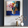 Vivid Essence-Impasto Kwiatowy Martwa Natura Olejny Obraz - Żywe, wielobarwne kwiaty w wazonie ze złotymi akcentami, oprawiona kwadratowa sztuka ścienna do salonu i sypialni