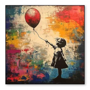 Zaginiony balon — Dziewczyna z graffiti, obraz olejny w stylu street art, sztuka ścienna inspirowana Banksym