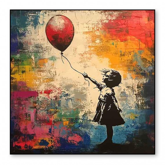 Zaginiony balon — Dziewczyna z graffiti, obraz olejny w stylu street art, sztuka ścienna inspirowana Banksym