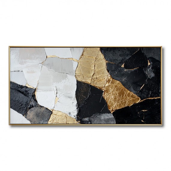 Złota mozaikowa harmonia: nowoczesna luksusowa, geometryczna sztuka abstrakcyjna – teksturowana dekoracja ścienna