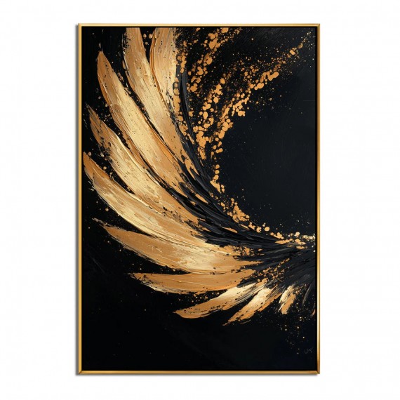Złoty łuk: abstrakcyjna sztuka ścienna w kolorze impasto Black Gold – nowoczesny wystrój do eleganckich domów